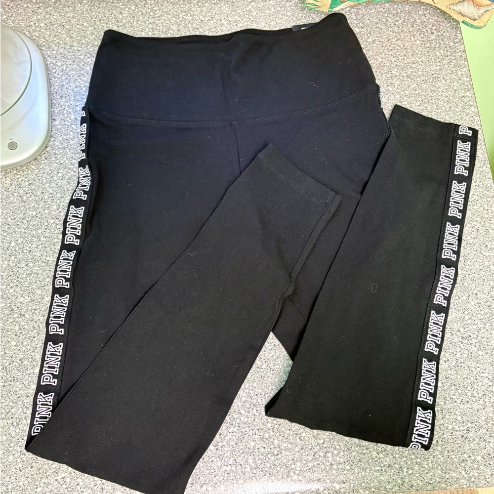 Victoria's Secret Black Leggings with Pink Side Logo #P184